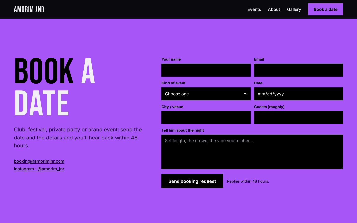 The booking form.