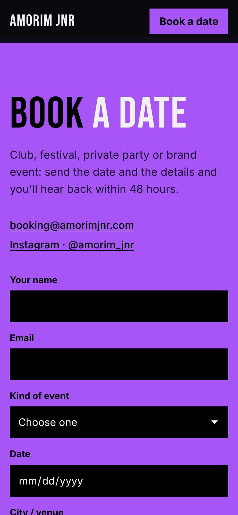 The booking form on a phone