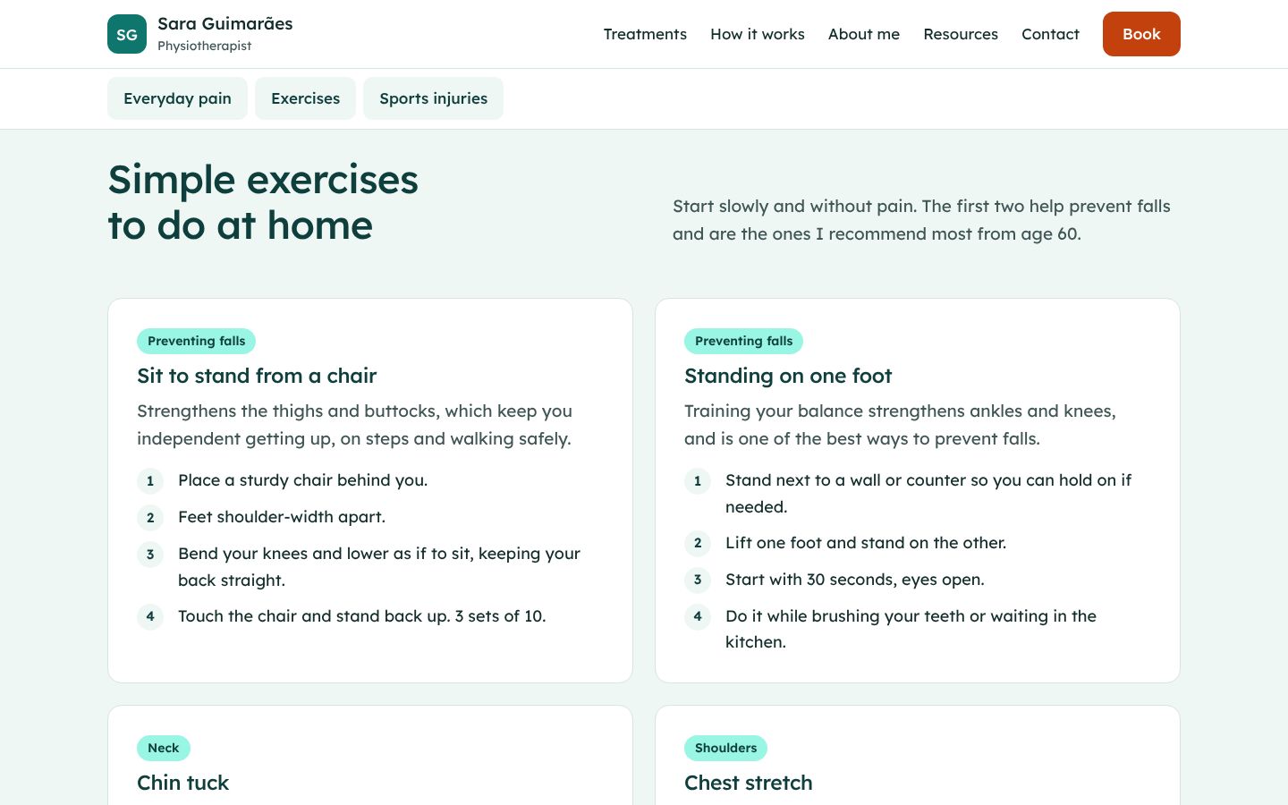 A resources page with exercises
